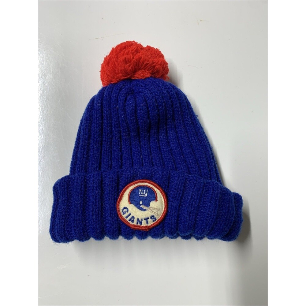 Vintage 70s Wigwam New York Giants Beanie Knit Winter Hat NFL Football Patch